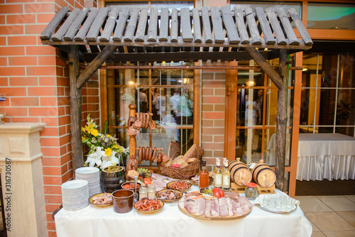 traditional polish rural table with food at the wedding