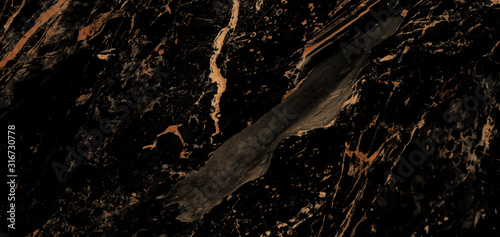 Luxurious Dark Black Agate Marble Texture With Golden Veins. Polished Marble Quartz Stone Background Striped By Nature With a Unique Patterning, It Can Be Used For Interior-Exterior Tile And Ceramic.
