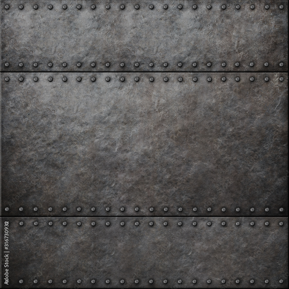 Metal plate background with rivets 3d illustration