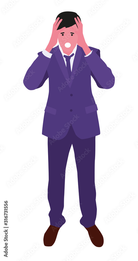 desperate angry man, pulling out his hair, isolated on a white