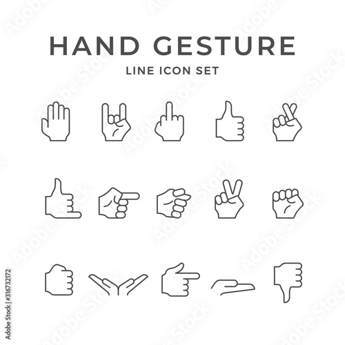 Set line icons of hand gesture