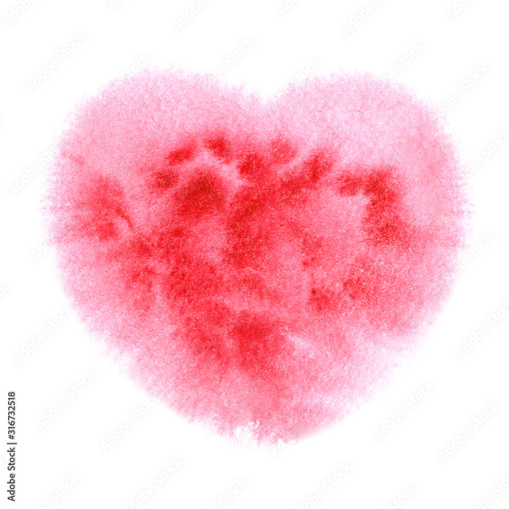 Blurred watercolor rose heart. Love symbol for Valentines day, Mothers day or Wedding day card design isolated on white background