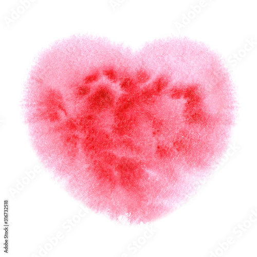 Blurred watercolor rose heart. Love symbol for Valentines day  Mothers day or Wedding day card design isolated on white background