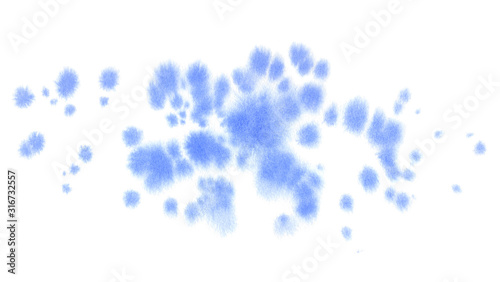 Blue watercolor stain, ink splatter and drop splash. Abstract water or sea background for design