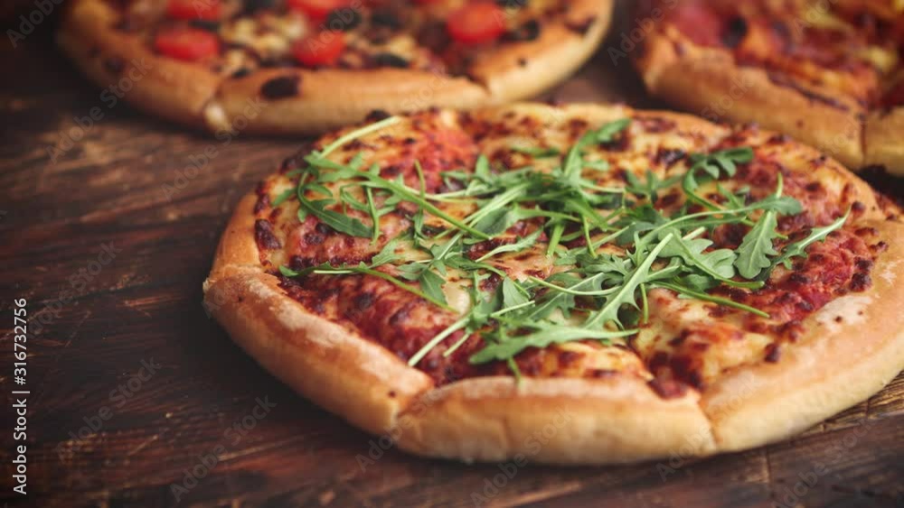 Thick american style homemade on fluffy dough pizzas Thick american style homemade on fluffy dough pizzas