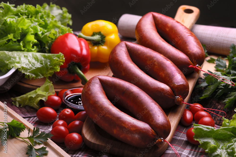 Cracow sausage with vegetables and herbs. Cracow sausage with vegetables and herbs.