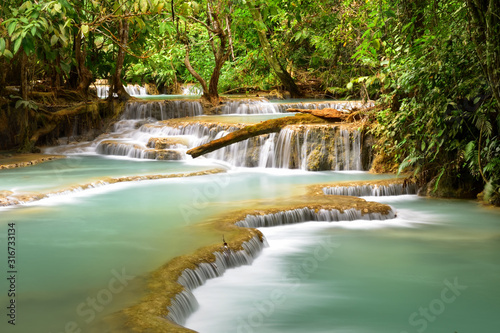 Beautiful Kung Si waterfall at Luang Prabang in Laos  Natural background