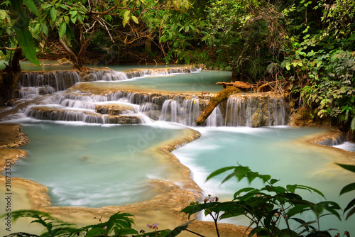 Kung Si waterfall at Luang Prabang in Laos  Natural background