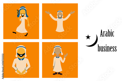 assembly of flat icons on theme Arabic business arabic man smiling