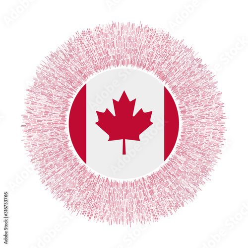 Flag of Canada with colorful rays. Radiant country sign. Shiny sunburst with Canada flag. Neat vector illustration.