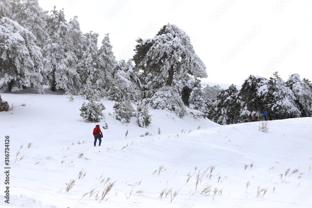 man walking on snowy mountain