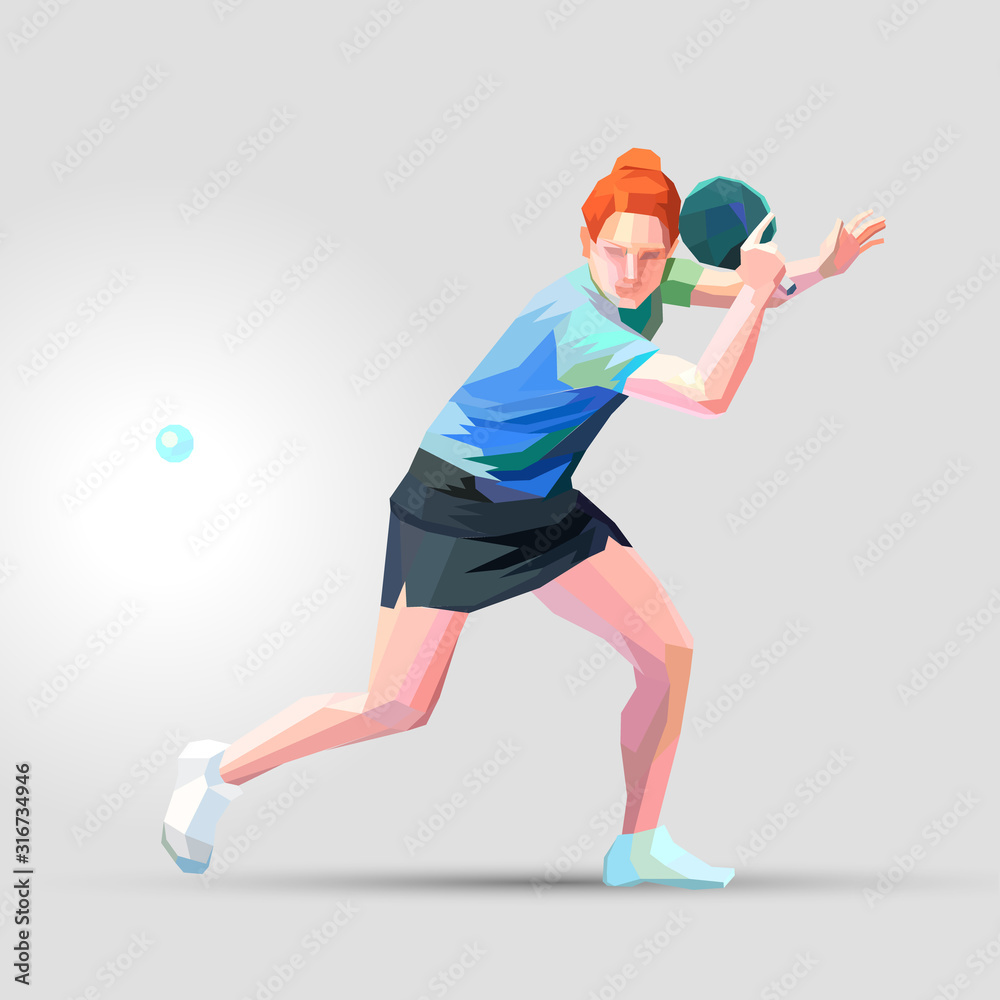 Table tennis player triangle polygonal low poly vector illustration