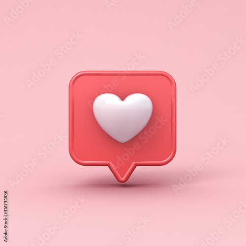 Fototapete 3D-Mosaik - Fototapete 3d realistic love like heart social media notification icon on pink pastel color background with shadow 3D rendering