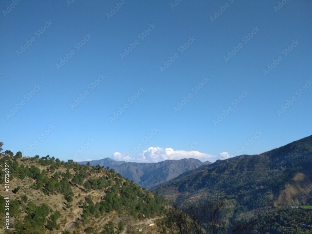 Clouds and mountains in Himalayan region of Uttarakhand state of India
