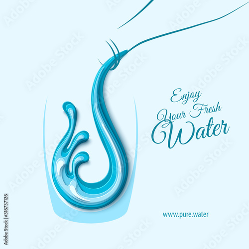 Water splash with waterdrops in glass in paper cut style