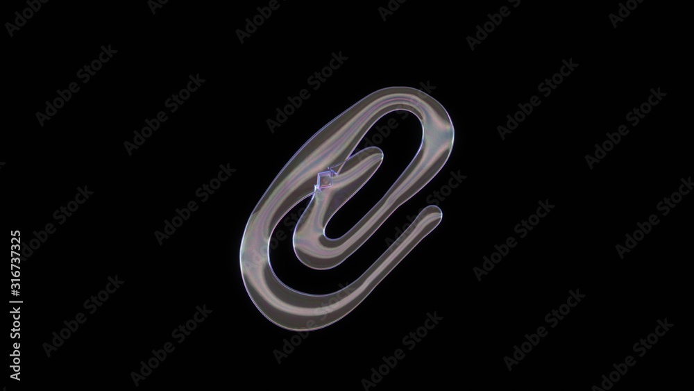 3D rendering of distorted transparent soap bubble in shape of symbol of paperclip isolated on black background 3D rendering of distorted transparent soap bubble in shape of symbol of paperclip isolated on black background