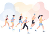 Marathon poster design concept. People run a marathon, jogging man and woman.