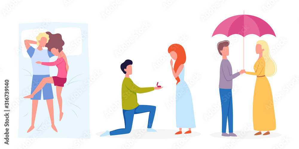 Couple on different activity set. Woman and man are in love Couple on different activity set. Woman and man are in love