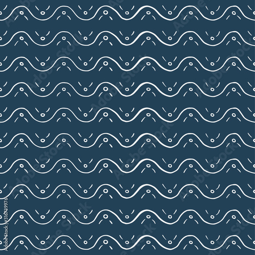 Simple hand-drawn pattern with waves. Vector illustration © tiena