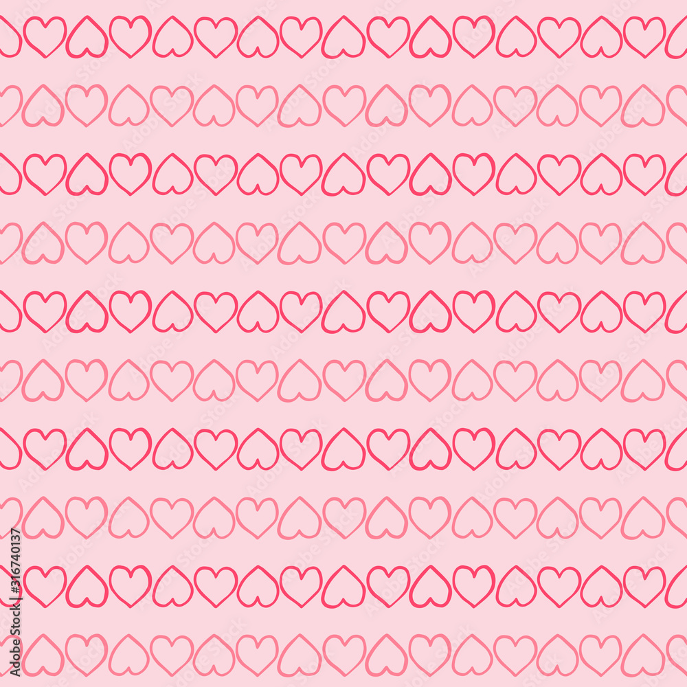 Simple hand-drawn pattern with red hearts. Vector illustration