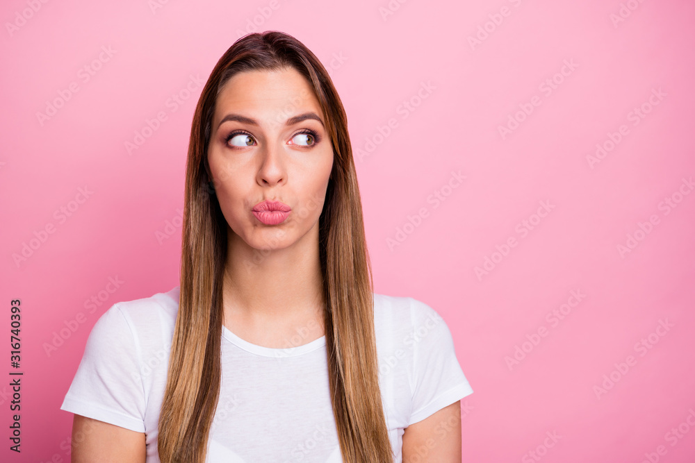 Photo of lovely interested girl on date with her boyfriend want know all look copyspace send air kiss wear modern stylish outfit isolated over pastel color background Photo of lovely interested girl on date with her boyfriend want know all look copyspace send air kiss wear modern stylish outfit isolated over pastel color background