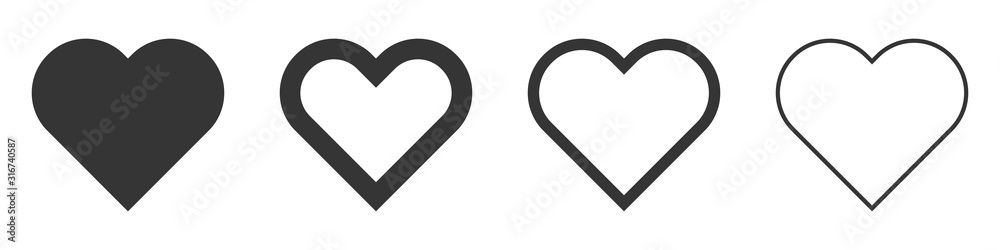 Obraz Serce wektorowe ikony. Zestaw symboli miłości na białym tle.