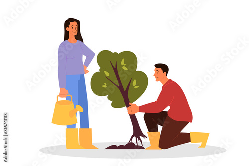 Volunteer help people idea. Charity community plant a tree.