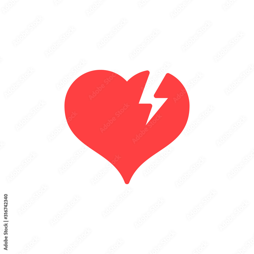 Broken heart glyph icon and romance element Broken heart glyph icon and romance element