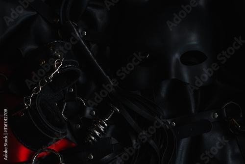 Fotografie set of accessories for BDSM sex with domination and submission