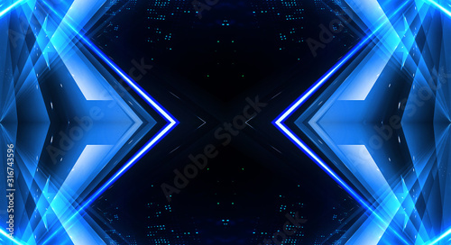 Dark background with lines and spotlights  neon light  night view. Abstract blue background. Light tunnel  blue background.