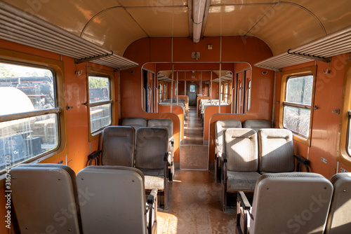 Old-fashioned train orange color wagon © Aylin