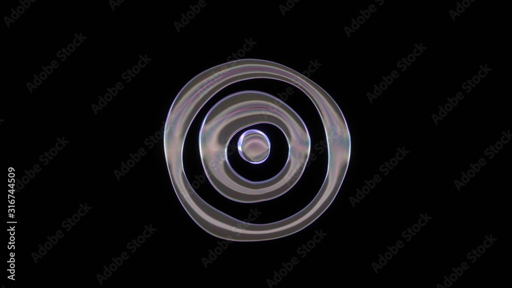 3D rendering of distorted transparent soap bubble in shape of symbol of target isolated on black background 3D rendering of distorted transparent soap bubble in shape of symbol of target isolated on black background