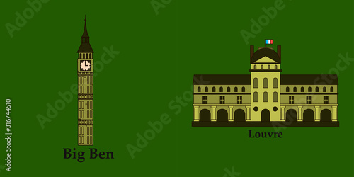 Travel, journey concept. Famous monuments of world countries. Vector illustration