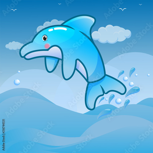 Cute dolphin illustration in the underwater world Vector for coloring book