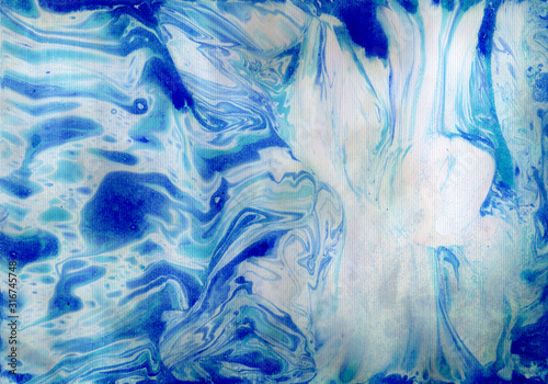 Abstract background. Marble. Blue color. Hand drawn. 