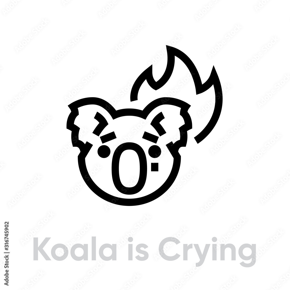 Obraz premium Koala is Crying on Fire vector icon. Editable line illustration