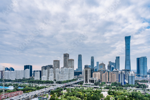 Sunny view of Beijing CBD skyline in china