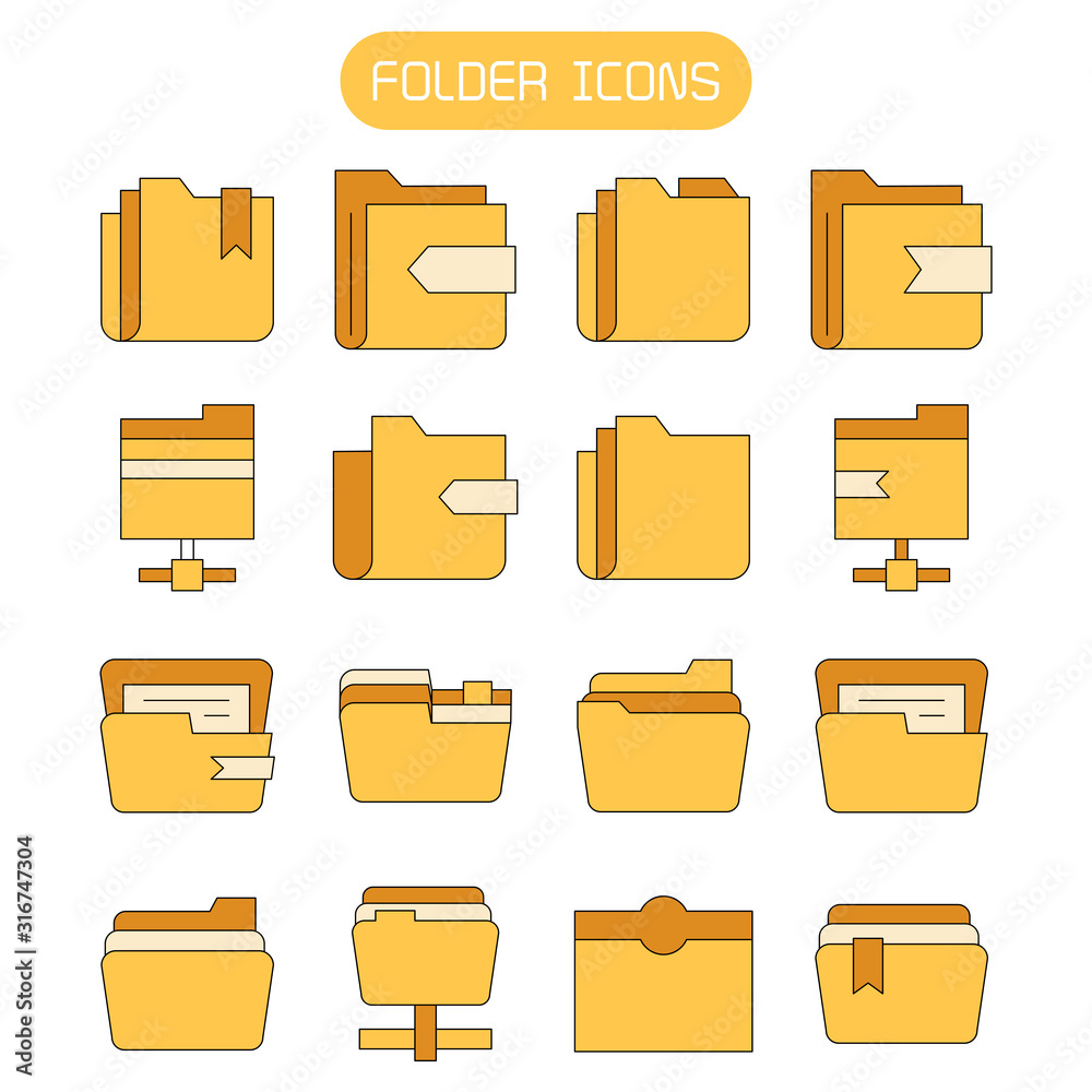 yellow folder and archive icons set yellow folder and archive icons set