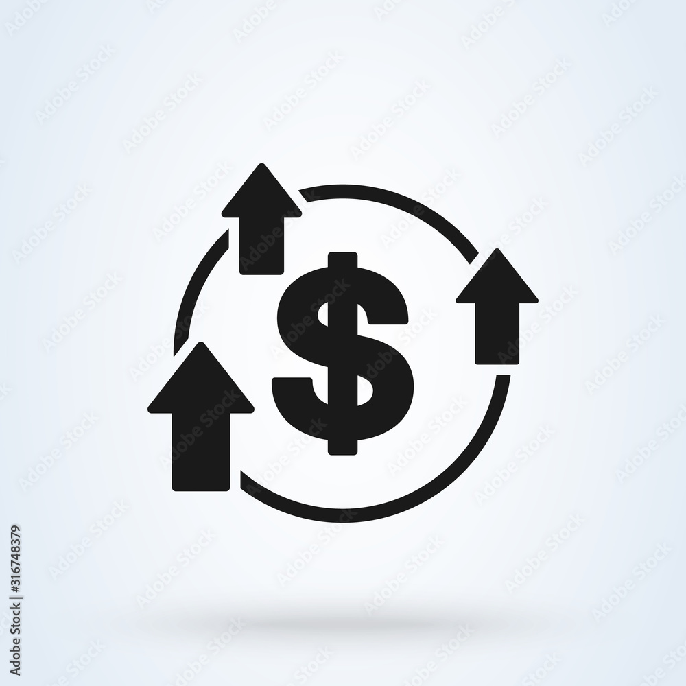 increase boost and heighten greenback dollar icon. Simple modern design illustration. increase boost and heighten greenback dollar icon. Simple modern design illustration.