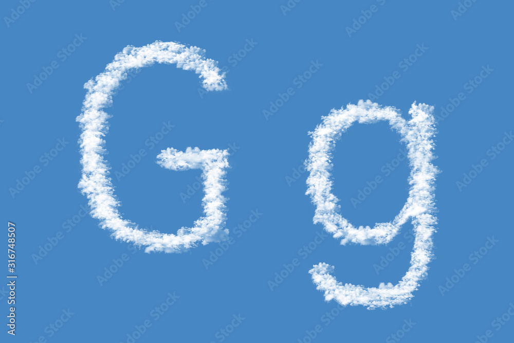 Letter G from real clouds shapes. Cloud alphabet.