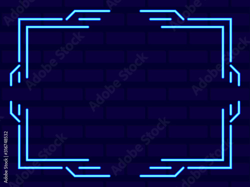 Neon art deco frame. The effect of a neon lamp. Vintage linear border. Design a template for invitations  leaflets and greeting cards. Vector illustration