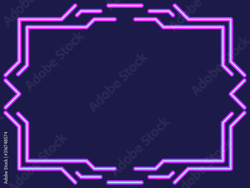 Neon art deco frame. The effect of a neon lamp. Vintage linear border. Design a template for invitations, leaflets and greeting cards. Vector illustration