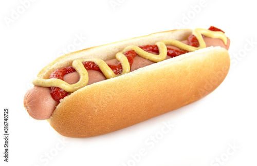 American hotdog with mustard isolated on white photo