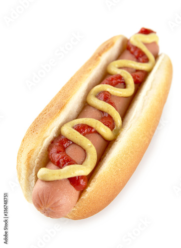 Hotdog with mustard isolated on white