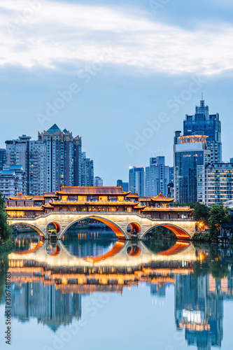 Vászonkép Night view of Anshun Bridge, Chengdu, Sichuan, China