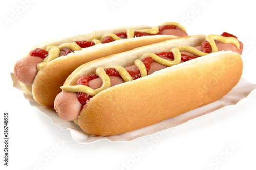 American hotdogs with mustard isolated on tray