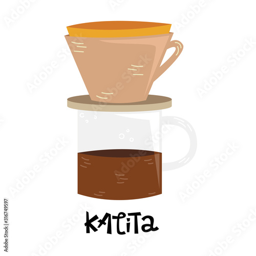 Flat vector kalita. Alternative methods of brewing coffee. Coffee culture.