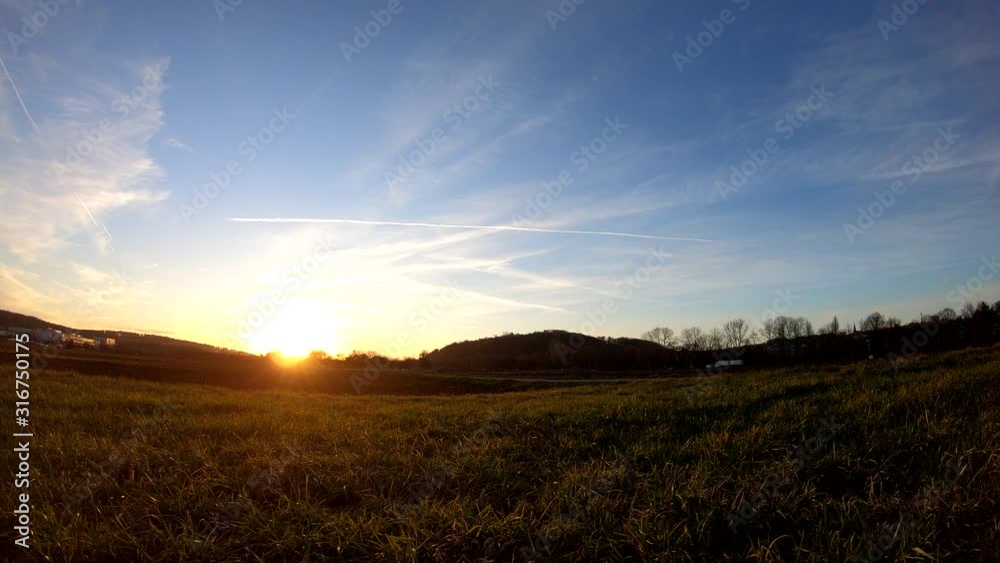 Beautiful sunset over rural landscape near Tübingen, Germany