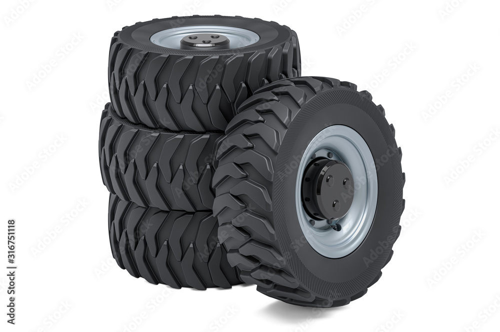 Solid Resilient Wheels for Forklifts or Trucks, 3D rendering Solid Resilient Wheels for Forklifts or Trucks, 3D rendering