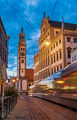 Augsburg cityscape with Perlach Tower and Town Hall Swabia Bavaria Germany photo